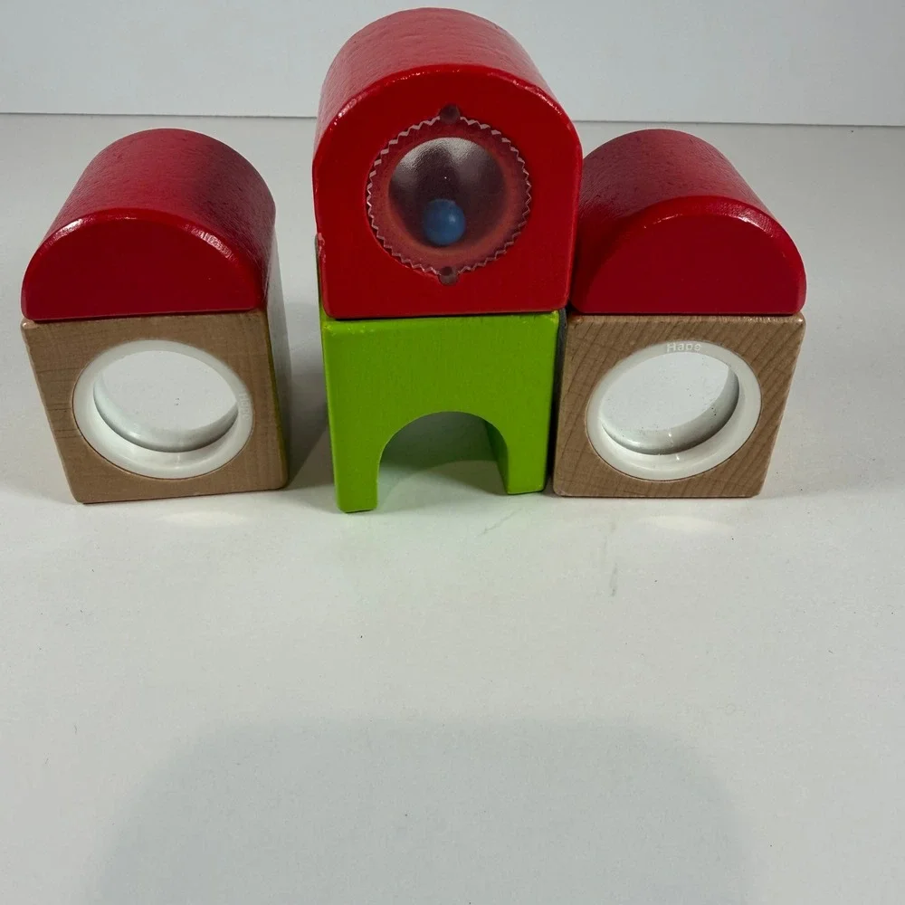 Hape Station Building Block Set Toddler Multicolor Used Wooden Sensory Toy‎